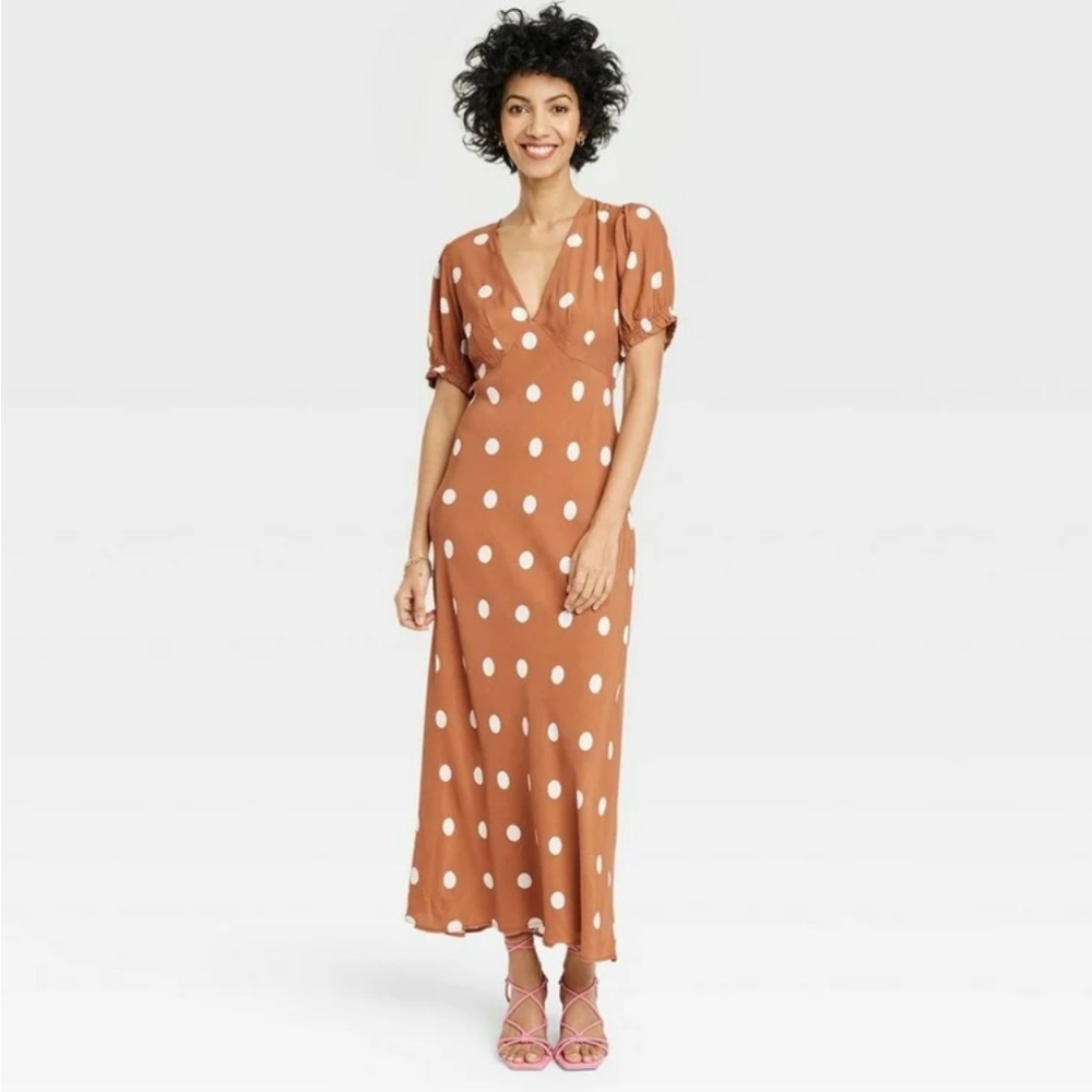 A New Day Polka Dot Midi Dress in Brown